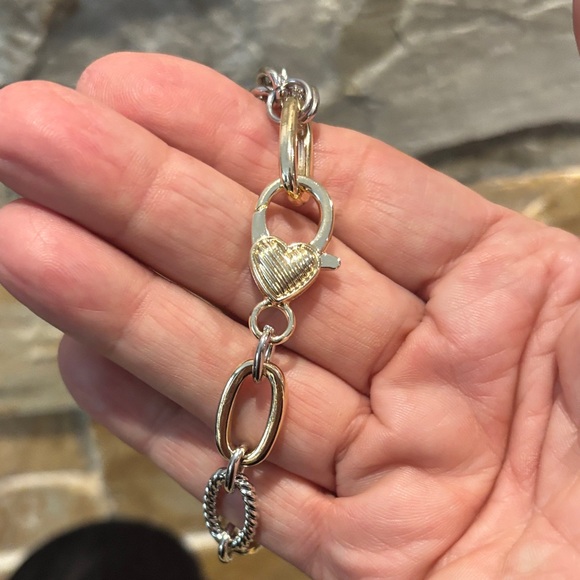 Gold Heart Designer Lock & Key Charm on a gold/silver chunky bracelet - Picture 3 of 5